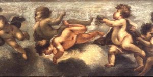 Putti disporting (paperi kankaalle) (keskikohta) (ks. myös 67091-94) tekijältä Luca Giordano