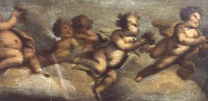 Putti disporting (paperi kankaalle) (vasen yksityiskohta) (katso myös 67087-90) tekijältä Luca Giordano