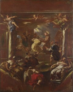 Pyhä Antonius Padovalainen kunnosti miehen jalan ennen vuotta 1700. tekijältä Luca Giordano