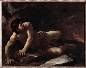 Pyhän Benedictuksen kiusaus, joka heittäytyy särmään välttääkseen kiusauksia) Luca Giordanon (1634-1705) maalaus Museo dell