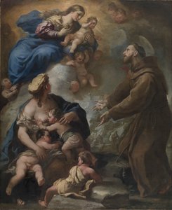 Neitsyt ja lapsi ilmestyvät Pyhälle Franciscus Assisilaiselle, 1680-luku. tekijältä Luca Giordano