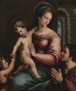 Madonna ja lapsi vauvan pyhä Johannes Kastajan ja luovuttajan kanssa (öljy paneelissa)