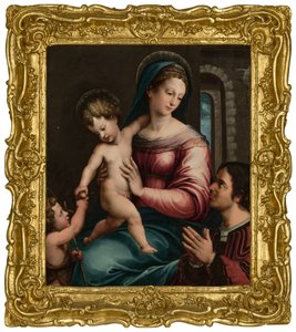 Madonna ja lapsi vauvan pyhä Johannes Kastajan ja luovuttajan kanssa (öljy paneelissa)