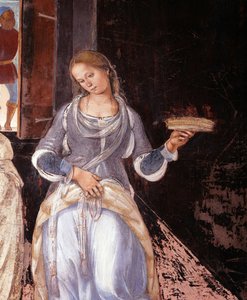 Benedictus kertoi munkeille, missä ja milloin he söivät luostarin ulkopuolella Luca Signorellin (1445-1523) tekemä Luca Signorellin (1445-1523) luostarin fresko, joka kertoo Benedictin ritarikunnan perustajan 1497-1498 Monten luostarin pyhän Benedict of Nu tekijältä Luca Signorelli