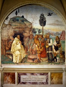 Paavi Benedictus opettaa pyhää oppia talonpojille, tarinasta Pyhän Benedictus Monte Oliveto Maggiore tekijältä Luca Signorelli