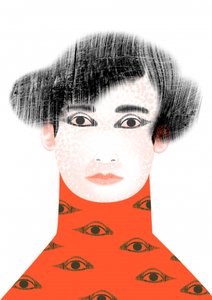 Surrealistinen nainen, jolla on silmät