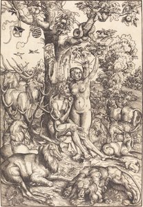 Aadam ja Eeva paratiisissa tekijältä Lucas Cranach the Elder