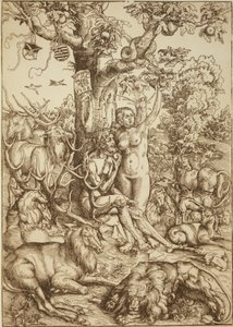 Aatami ja Eeva paratiisissa tekijältä Lucas Cranach the Elder