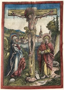 Kristus ristillä Neitsyen ja Johanneksen välillä, 1503. tekijältä Lucas Cranach the Elder