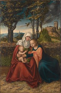 Saksa: Hl. Anna Selbdritt Neitsyt ja lapsi sekä Pyhä Anna. tekijältä Lucas Cranach the Elder