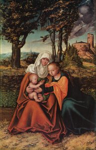 Saksa: Hl. Anna Selbdritt Neitsyt ja lapsi ja Pyhä Anna tekijältä Lucas Cranach the Elder