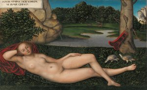 Saksan kieli:  Quellnymphe Nymfi suihkulähteellä tekijältä Lucas Cranach the Elder