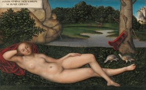 Saksan kieli:  Quellnymphe Nymfi suihkulähteellä tekijältä Lucas Cranach the Elder