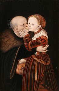 Saksa: Ungleiches Paar / Der alte Narr Huonosti yhteen sovitetut rakastavaiset / Vanha hölmöläinen tekijältä Lucas Cranach the Elder