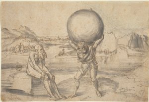 Hercules helpottava maapallon atlas tekijältä Lucas Cranach the Elder