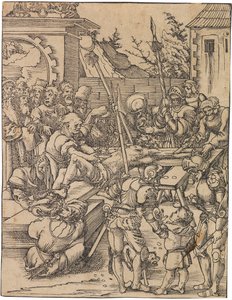 Pyhän Bartolomeuksen marttyyrikuolema. Sarjasta Martyrdom of the Twelve Apostles, c. 1520. tekijältä Lucas Cranach the Elder