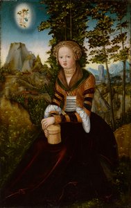 Magdaleena istuu puun edessä tekijältä Lucas Cranach the Elder
