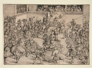 Toinen turnaus (Samsonin ja leijonan kuvakudos) tekijältä Lucas Cranach the Elder