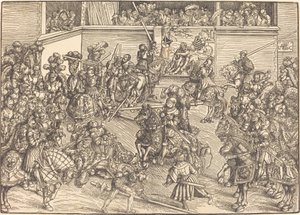 Toinen turnaus Simsonin ja leijonan kuvakudoksen kanssa tekijältä Lucas Cranach the Elder