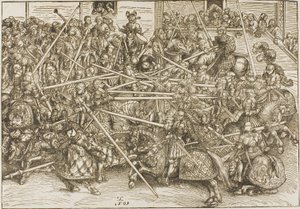 Kolmas turnaus, jossa ritarit rikkovat keihäitä. tekijältä Lucas Cranach the Elder