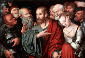 Kristus ja aviorikoksesta vangittu nainen, vuoden 1532 jälkeen. tekijältä Lucas Cranach the Younger