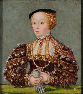 Puola: Muotokuva Elisabet Itävallan Habsburgin Elisabetista (1526-1545), Sigismund Augustuksen ensimmäisestä vaimosta Elisabet Itävallan Elisabetista. tekijältä Lucas Cranach the Younger