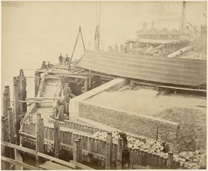 Laajennetun Limehouse Basinin rakentaminen, Lontoo, toukokuu 1869 tekijältä Lucas and Tuck