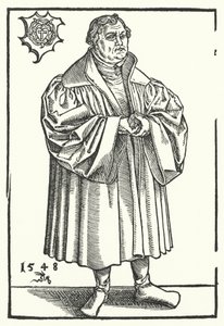 Saksalainen protestanttinen uudistaja Martin Luther myöhemmällä iällä (kaiverrus)