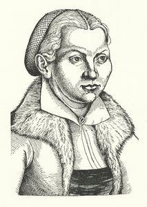 Katharina von Bora, saksalaisen protestanttisen uskonpuhdistajan Martin Lutherin vaimo (kaiverrus)
