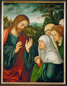 Kristuksen jäähyväiset pyhille naisille (maalaus limewood) tekijältä Lucas the Elder Cranach