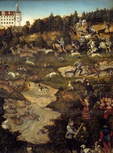 Metsästystä Kaarle V:n kunniaksi Torgaun linnassa (Saksa). Yksityiskohta. Lucas Cranachin (1472-1553) maalaus tekijältä Lucas the Elder Cranach