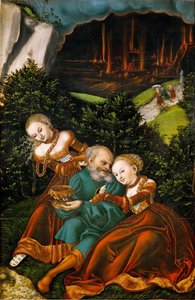 Loth et ses filles - Lot ja hänen tyttärensä - Lucas Cranach, vanhempi (1472-1553). Öljy puulle tekijältä Lucas the Elder Cranach