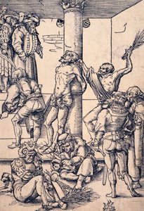 Kristuksen kärsimys: ruoskiminen, Lucas Cranach vanhin (1472-1553), puupiirros tekijältä Lucas the Elder Cranach