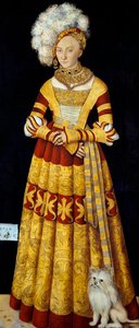 Catherine de Mecklenburgin (Mecklembourg) muotokuva (1487-1561)"" Lucas Cranach vanhemman (1472-1553) maalaus 1514 Dim. 184 x 83 cm (per paneeli) Dresdenin osavaltion taidekokoelmat tekijältä Lucas the Elder Cranach