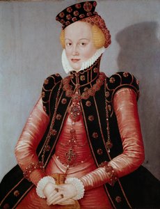Ladyn muotokuva Nuoresta naisesta, joka on runsaspukeutunut, yllään hattu ja jalokivikoristelu. Lucas Cranach vanhemman (1472-1553) maalaus Dim. 87 x 69 cm Münchenin Alte Pinakothek tekijältä Lucas the Elder Cranach