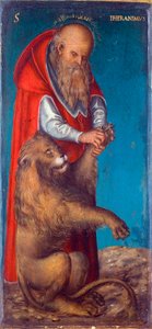 ""Saint Jerome"" Lucas Cranach vanhemman (1472-1553) maalaus - 1515 - Öljy puulle Koko 24,5x11,5 cm Taidehistoriallinen museo, Wien tekijältä Lucas the Elder Cranach
