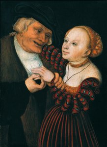 Vanha mies ja nuori nainen, n. 1530 (öljy kankaalle) tekijältä Lucas the Elder Cranach
