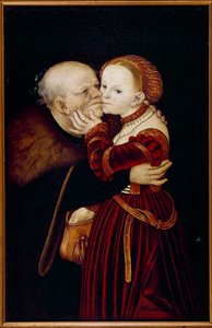 Vanha hölmö. Lucas Cranachin (1472-1553) maalaus (Ec. All.) 1500-luku. Praha, Kansallisgalleria - vanha typerys. Lucas Cranachin (1472-1553) maalaus (saksalainen koulu). 16. vuosisata. Kansallisgalleria, Praha
