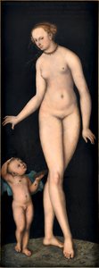 Venus ja Cupid the Honey Thief, kirjoittanut Cranach, Lucas, vanhempi (1472-1553). Öljy puulle, vuoden 1537 jälkeen. Mitat: 175,4x66,3 cm. Germanisches Nationalmuseum, Nürnberg tekijältä Lucas the Elder Cranach