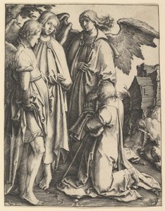 Abraham ja kolme enkeliä, n. 1513. tekijältä Lucas van Leyden