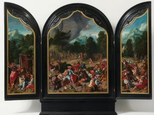 Kultaisen vasikan palvonta. Noin 1530 tekijältä Lucas van Leyden