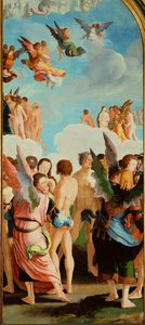 Enkelit vanhurskaiden joukossa (öljy puulle) tekijältä Lucas van Leyden