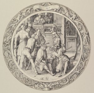 Orjantappuroilla kruunattu Kristus, kiertokirjeestä, 1509. tekijältä Lucas van Leyden