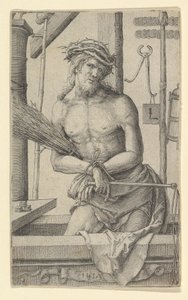Kristus surujen miehenä kärsimyksen soittimien kanssa., 1517. tekijältä Lucas van Leyden