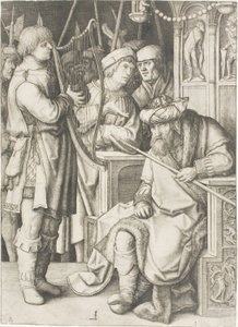 David soittaa harppua ennen Saulia tekijältä Lucas van Leyden