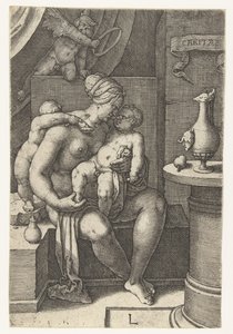 Rakkaus Caritas (otsikko esineessä) Seitsemän hyvettä (sarjan nimi) tekijältä Lucas van Leyden
