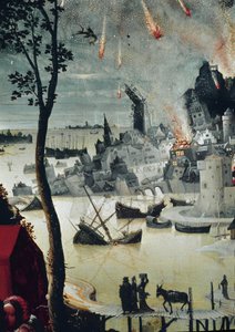 Loot ja hänen tyttärensä, yksityiskohta Sodoman tuhosta (öljytaulu, noin 1517) tekijältä Lucas van Leyden