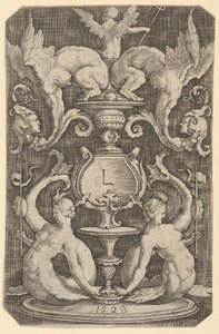 Ornamenttipaneeli kahdella sireenillä, 1528. tekijältä Lucas van Leyden