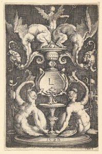 Ornamenttipaneeli kahdella sireenillä, 1528. tekijältä Lucas van Leyden