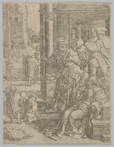 Runoilija Vergilius ripustettu koriin, 1525. tekijältä Lucas van Leyden